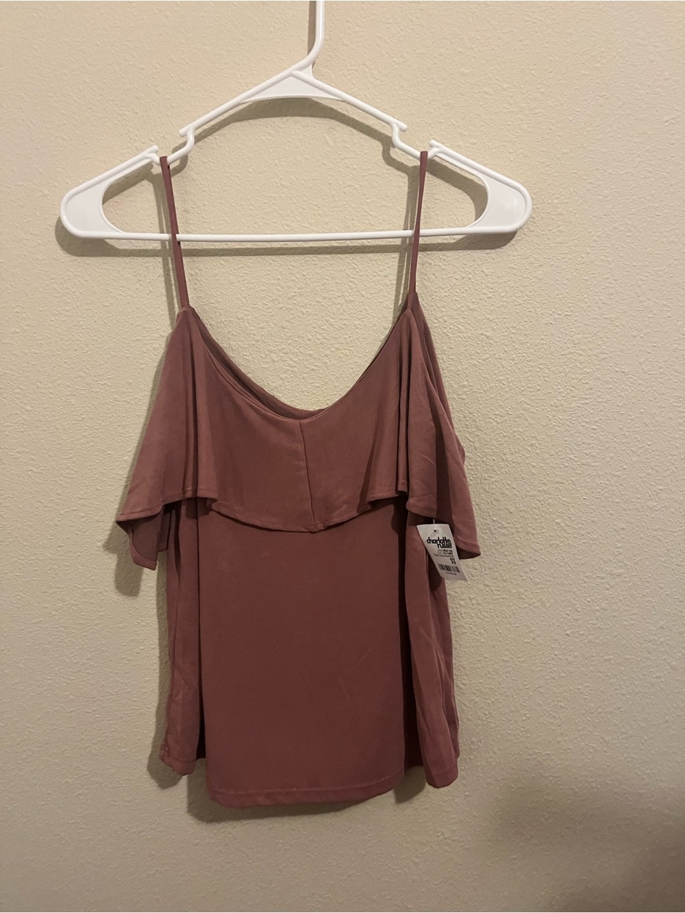Charlotte Russe Mauve Off-Shoulder Ruffle Camisole